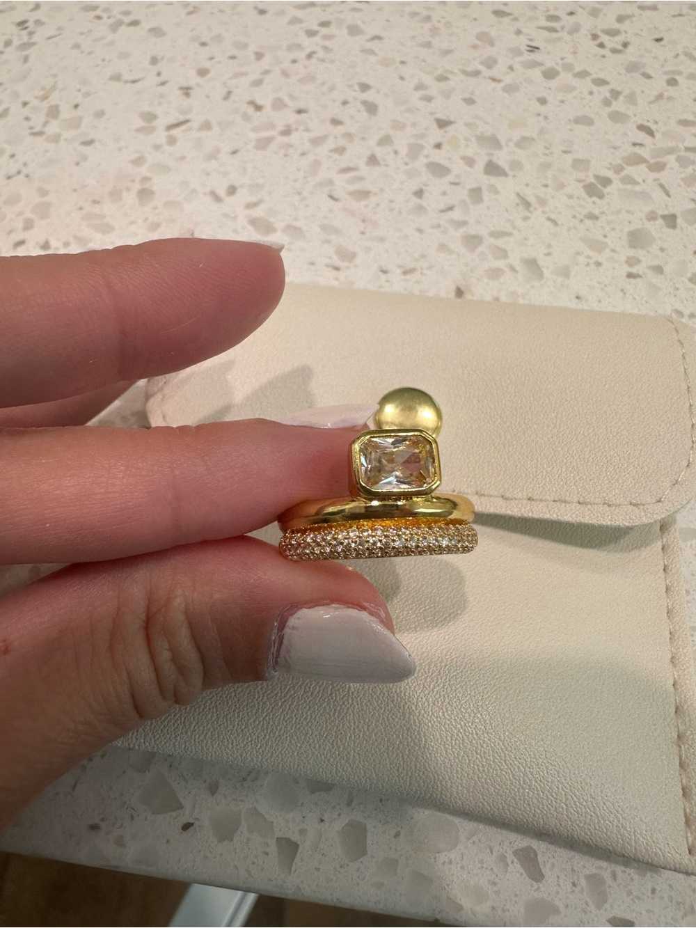 18K Gold Filled Ring with Emerald Shaped CZ - Size 7
